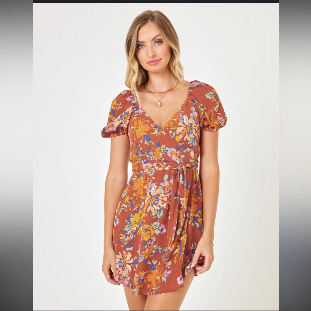 Nwt L*Space Floral Mini Cambria Dress In Brown And Pink First Bloom